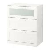 【IKEA 宜家家居】BRIMNES 抽屜櫃/3抽，白色/霧面玻璃，78x46x95 公分