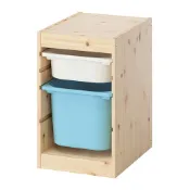 【IKEA 宜家家居】TROFAST 收納組合附收納盒, 染白松木 白色/淺藍色, 32x44x53 公分