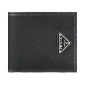 PRADA Re-Nylon三角形標誌LOGO再生尼龍/防刮牛皮8卡對折短夾(男款/黑)