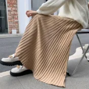 【米蘭秀】【奇珍館】 【巴黎精品】現貨+預購 高腰顯瘦半身裙中長裙A字裙子大碼洋裝休閒大尺碼女裝-百褶大裙擺女裙子4色a1lg78