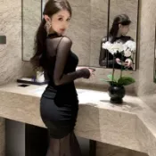 雲跡百貨 黑色網紗魚尾裙 連衣長裙 性感連衣裙 辣妹包臀長裙 微胖穿搭 胖MM長裙 長袖魚尾裙 性感 氣質 名媛風 魚尾裙 連衣裙