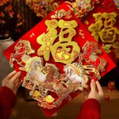 ✨臺灣出貨✨新年福字貼紙2026新款馬年植絨布大門貼裝飾品春節過年入戶門佈置
