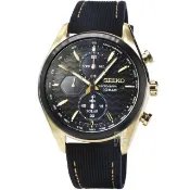【SEIKO 精工】精工太陽能藍寶石三眼計時鬧鈴膠帶錶-IP黑框(SSC804P1)