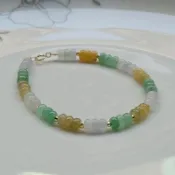 嗨，寶貝銀飾珠寶* 翡翠飾品☆18k金 保證A貨 緬甸玉A貨 小清新 細緻 冰種三彩算盤珠翡翠手鍊 珠鍊