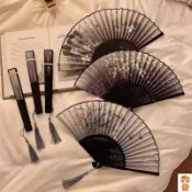 永安百貨 國風折迭小扇子隨身攜帶古風夏天漢服古著舞蹈新中式黑色竹扇女