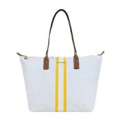 MICHAEL KORS TRAVEL直紋滿版拉鍊托特包(大/銀白)｜100%原廠真品｜JS Maxx官方旗艦館