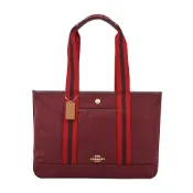 COACH Ellis 立體馬車LOGO直紋提把尼龍托特包(酒紅色)｜100%原廠真品｜JS Maxx官方旗艦館