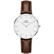 Daniel Wellington 經典布里斯托黑棕色皮帶腕錶-銀框/32mm(DW00100183)