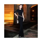 (店+)漫語  新品上架 氣質晚禮服女氣場女王名媛宴會氣質黑色長款端莊大氣優雅魚尾裙