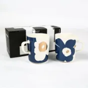 北歐芬蘭 Marimekko Unikko 咖啡杯 套裝 高顏值 情侶對杯 家用陶瓷杯子 禮品禮盒