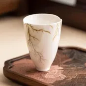 臺灣現貨手繪紫藤花陶瓷主人杯家用聞香杯中式功夫小足杯單杯