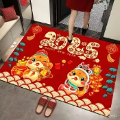 2025蛇年門墊 新年紅色地墊 喜慶入戶玄關大門口進戶門防滑卡通腳墊 C4W5