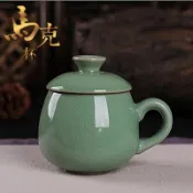 全球選品1館 生活百貨 青瓷辦公室水杯紫砂冰裂茶杯陶瓷個人泡茶杯帶蓋杯馬克杯汝窯