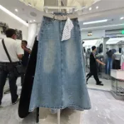 復古高腰牛仔半身裙2026女夏中長款燙鉆腰帶顯瘦魚尾裙配腰帶絲巾#Hi, 貼心優衣家居#