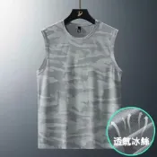 (店+)【B1 地下室】夏季薄款迷彩寬鬆背心 冰絲 衣服 涼感衣 大尺碼5XL男裝NL623676(無袖上衣 冰絲背心 挖空背心 夏天背心 男生衣服 大尺碼 )