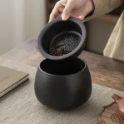 銀聯網日用品生活館 大容量茶渣缸帶蓋陶瓷廢水缸帶過濾桌面廢水桶建水杯洗洗缸廢水盂