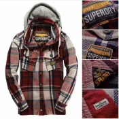 DryDog 跩狗嚴選 跩狗嚴選 極度乾燥 Superdry Huntsman 重磅 純棉 紅格 格紋 襯衫 連帽外套 帽子可拆 夾克