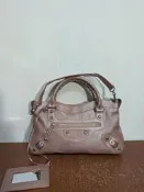 義大利製 巴黎世家 Balenciaga First Metallic 香檳色 編織 真皮 機車包 手提包 側背包