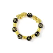 (店+)越南沙金雙貔貅手鏈 男女對鏈 仿3D硬金 黑曜石佛珠念珠 六字真言 招財貔貅手串 台灣出貨 附發票