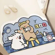 臺灣-出貨 🔥【免運】客製化卡通線條小狗硅藻泥浴室地墊可愛廁所吸水墊衛生間門口防滑腳墊