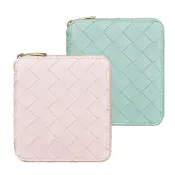 BV BOTTEGA VENETA 壓印LOGO編織造型小羊皮4卡拉鍊短夾(二色)