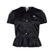  Adidas Jacket W 女款 黑色 三葉草 緹花 新中式 泡泡袖 休閒 短袖 外套 LD6443
