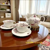 (店+)歐舍傢居 超低價 咖啡杯 咖啡壺 2杯2盤 陶瓷 玫瑰 杯組 英式 花茶壺 500ML 花茶杯 盤組 白色瓷器 下午茶組