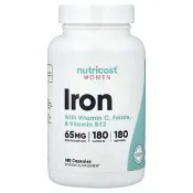【iHerb】Nutricost, 女性，鐵，含維生素 C、葉酸和維生素 B12，180 粒膠囊