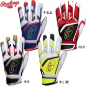 {圓圓小舖}全新 Rawlings 羅林斯 真皮打套 掌心特殊壓紋小羊皮打擊手套一雙 MLB 大R標 深藍色 紅黑配色
