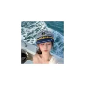 (店+)復古英倫風平頂勳章刺繡海軍帽子女學院少女水手帽cos拍照