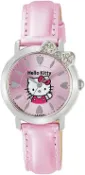 綠野春風百貨場 Citizen【日本代購】 凱蒂貓 Hello Kitty 指針顯示皮革錶帶腕錶 粉色