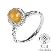 【漢石齋】天然翡翠A貨 蛋面鑲嵌設計戒指 冰糯種黃翡(6.5*8.6mm/活圍戒指)