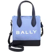 【BALLY】BAR XS 品牌LOGO帆布皮革拼接手提包肩背包(粉末藍)