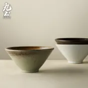 九土超大號粗陶斗笠碗食器手工日式粗陶復古大斗笠碗商用專用大號陶瓷麵碗湯碗拉麵碗定製餐具大容量尺寸陶瓷碗推薦CJR0633