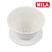 【百利市購物中心】MILA 陶瓷蛋糕濾杯(咖啡濾杯)(適合1-4人)-白+Kalita 185蛋糕形濾紙-漂白50枚