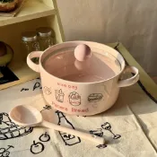 【臺灣熱賣好物免運】麵包薯條泡麵碗陶瓷帶蓋勺學生宿捨方便麵碗雙耳螺螄粉碗湯碗【臺灣出貨】