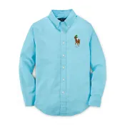 美國百分百【Ralph Lauren】RL 彩色 大馬 牛津 男 長袖 襯衫 polo 藍色 上衣 XS S號 G294