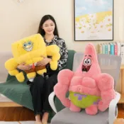 毛絨玩具🧩肌肉海綿寶寶毛絨玩具派大星玩偶健身達人超軟睡覺抱枕送禮物熱賣