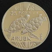 阿魯巴1995粘野生動物海龜25弗洛林紀念銀幣榀箱儒圖滿-2451