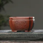 紫砂花盆 菖蒲盆 蘭花盆 盆景盆 刻繪仿古 四方盆 粗陶盆 陶瓷花盆 桌面盆栽 園藝 花器 盆器 小品盆栽 多肉花盆擺飾