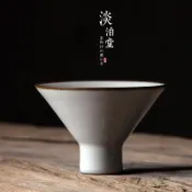全球選品1館 生活百貨 景德鎮手工拉坯高腳大斗笠茶杯手感細膩普洱茶盞薄胎汝窯品茗杯