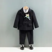 【Mini】童裝館 週嵗禮服男寶春秋男童小西裝套裝洋氣兒童英倫西服婚禮花童三件套兒童西裝花童禮服紳士小西服鋼琴錶演禮服