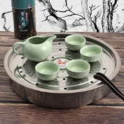 (店+)雅緻圓形雙層不鏽鋼茶盤-34cm-1組(不鏽鋼茶盤)