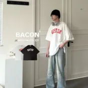 【Bacon】🇰🇷韓國 Boston 寬鬆 落肩 短T 男女皆可