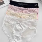 (店+)【FEE BABY】法式緞面蝴蝶結平口內褲 蕾絲內褲 內褲女 女性內褲 無痕內褲 純棉內褲 低腰 高腰內褲 黑色 膚色 粉色 白色