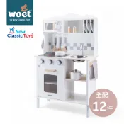 荷蘭New Classic Toys 聲光小主廚木製廚房 (含12配件組)-天使白 /廚房玩具 /木製廚房玩具 /家家酒