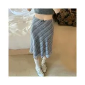 (店+)辣妹日常 法式復古高腰遮跨魚尾裙 百搭撞色格子包臀裙 半身裙女 夏季中長裙
