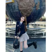 免運 jk制服 jk套裝 學院風套裝 韓國制服 短款西裝外套 襯衫 高腰百褶裙套裝 半身裙套裝 秋冬套裝 學生套裝 制服