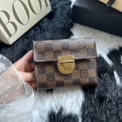 中古品 Louis Vuitton 路易威登 Damier Ebene 復古金扣短銀包