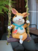 銀聯網日用品生活館 庭院陽臺花園藝戶外懸掛裝飾小兔子秋千樹上動物吊件掛件民宿擺件
